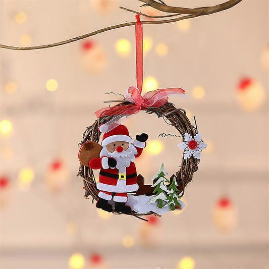 1pcs Christmas Wreath Handmade Wall Hanging Door Decor Garland Xmas Cute OrnamentElderly people